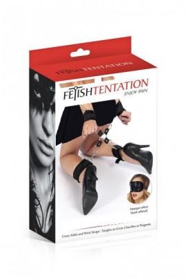 Хрестовина-фіксатор для ніг і рук з маскою на очі Fetish Tentation Cross Ankle and Wrist Straps