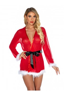 Новогодний эротический халатик с черным поясом