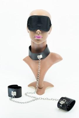 Нашийник з наручниками і ланцюжком Fetish Tentation Neck and Wrist Chain Straps + маска на очі