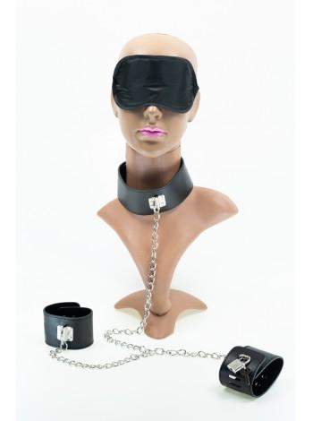 Ошейник с наручниками и цепочкой Fetish Tentation Neck and Wrist Chain Straps + маска на глаза
