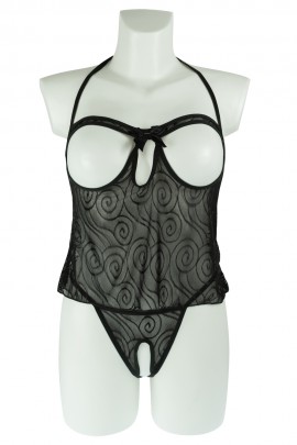Черное боди белье с открытой грудью MONIKA