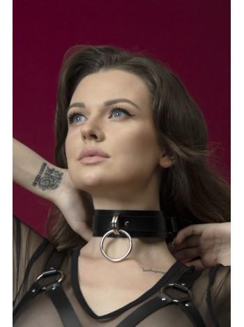 Wide BDSM Choker with Ring for Leash Feral Feelings - Collar Black, Genuine Leather