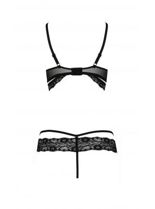 Комплект белья SARIA SET OpenBra black L/XL - Passion Exclusive: стрэпы, открытый лиф, стринги