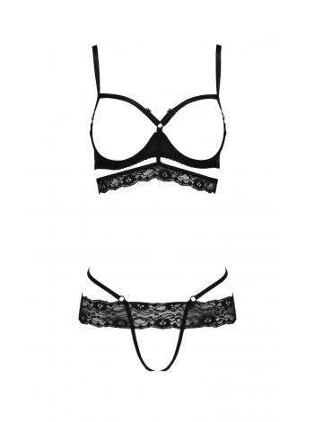 Комплект белья SARIA SET OpenBra black XXL/XXXL - Passion Exclusive: стрэпы, открытый лиф, стринги
