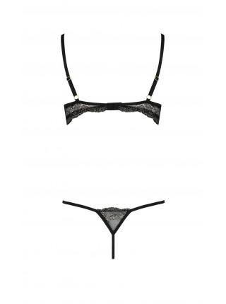 Комплект белья VALERY SET OpenBra black XXL/XXXL - Passion Exclusive: стрэпы, трусики, открытый лиф