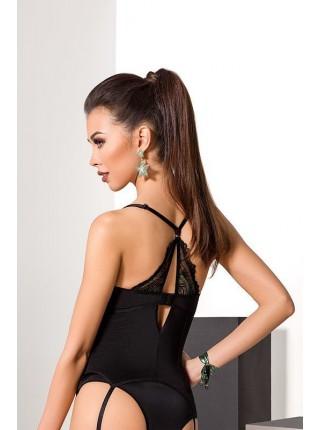 Корсет с пажами FLORIS CORSET black L/XL - Passion Exclusive, трусики