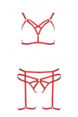 Комплект белья MAGALI SET OpenBra red L/XL - Passion Exclusive: стрэпы: лиф, трусики и пояс