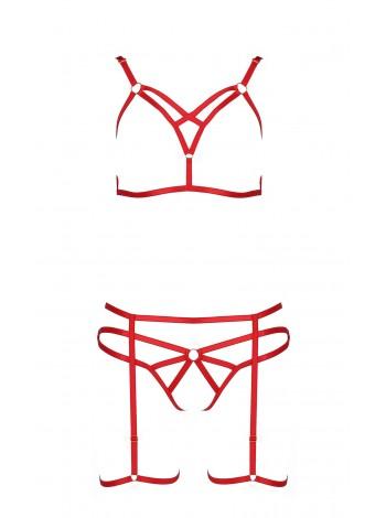 Комплект білизни MAGALI SET OpenBra red L/XL - Passion Exclusive: стрепи: ліф, трусики і пояс