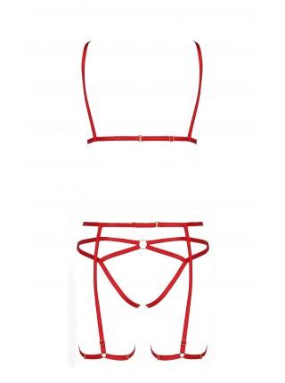 Комплект белья MAGALI SET OpenBra red S/M - Passion Exclusive: стрэпы: лиф, трусики и пояс