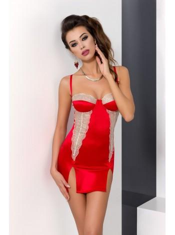 Сорочка приталена з чашечками LORAINE CHEMISE red S/M - Passion Exclusive, трусики