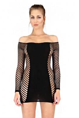 Bodybag Passion BS025 Black, Mesh Dress, Long Sleeve Long Sleeve