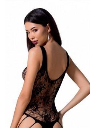 Ажурный бодистокинг с имитацией чулок Passion BS074 black