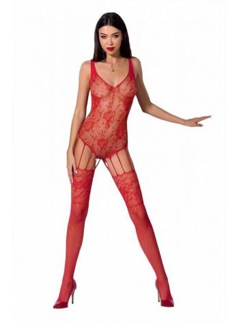 Openwork Bodybust with imitation stocking Passion BS074 Red