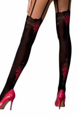 Pantyhose with stocking effect on garters Passion Ti112 Nero-Roso 3/4 (60/20 DEN)