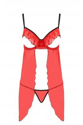 Прозорий пеньюар з відкритими грудьми CHERRY CHEMISE red XXL/XXXL - Passion Exclusive, трусики