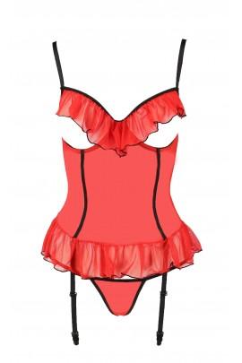 Корсет з відкритими грудьми CHERRY CORSET red S/M - Passion Exclusive, трусики, пажі, стрепи, обручку