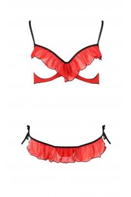 Комплект білизни CHERRY SET OpenBra red XXL/XXXL - Passion Exclusive: відкритий ліф, трусики-спідничка