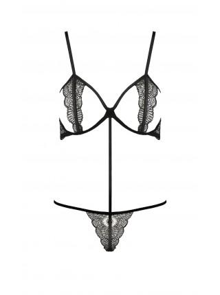 Комплект белья QUENTRIS BIKINI black L/XL - Passion Exclusive, стринги и полуоткрытый лиф