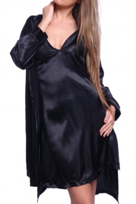 Чорний атласний пеньюар з халатом