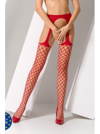 Woman erotic bodystocking tights Passion S011 red, imitation fishnet stockings and belts