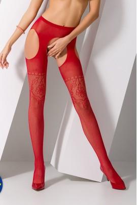 Woman erotic bodystocking tights Passion S017 red, imitation fishnet stockings and a belt