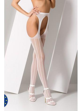 Еротичні колготки-бодістокінг Passion S018 white, імітація панчох з вертикальними смужками та пояс