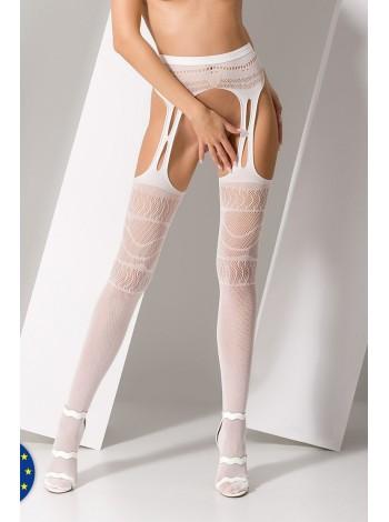 Woman erotic bodystocking tights Passion S020 white, imitation fishnet stockings with a high belt