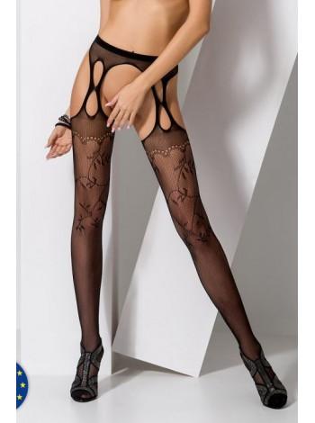 Эротические колготки-бодистокинг Passion S002 black, имитация кружевных чулок и пояса