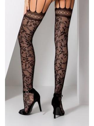 Woman erotic bodystocking tights Passion S003 black, imitation lace stockings and panties