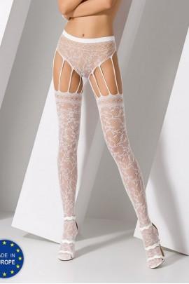 Woman erotic bodystocking tights Passion S003 white, imitation lace stockings and panties