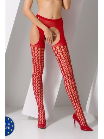 Woman erotic bodystocking tights Passion S006 red, imitation fishnet stockings and belts