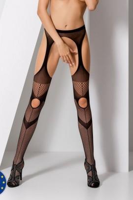 Эротические колготки-бодистокинг Passion S009 black, имитация чулок и пояса