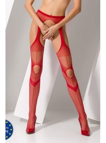 Woman erotic bodystocking tights Passion S009 red, imitation stockings and belt