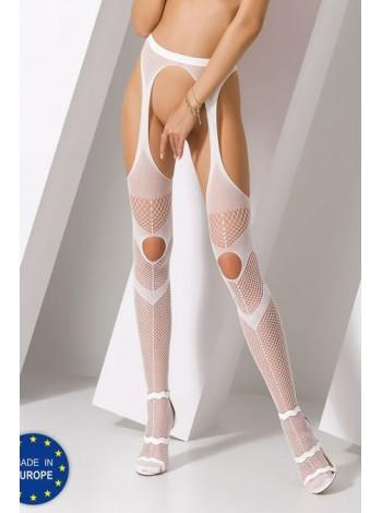 Woman erotic bodystocking tights Passion S009 white, imitation stockings and belt
