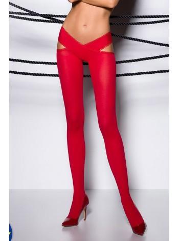 Woman erotic tights TIOPEN 005 roso 1/2 (60 den) - Passion, with a cutout, original belt