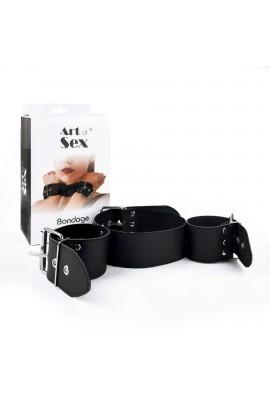 Collar with handcuffs made of genuine leather Art of Sex - Bondage Collar with Handcuffs
