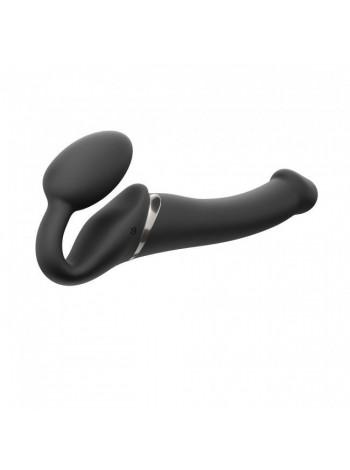 Безремневой страпон с вибрацией Strap-On-Me Vibrating Black M, диаметр 3,3см, пульт ДУ, регулируемый