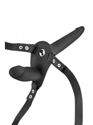 Двойной страпон с вибрацией Fetish Tentation Vibrating Strap-On with Double Dildo Black