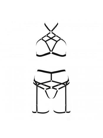 Morgan Set Openbra Black S/M - Passion Exclusive: Strepes: Panties, bodice, belt, belt, belt, belt.