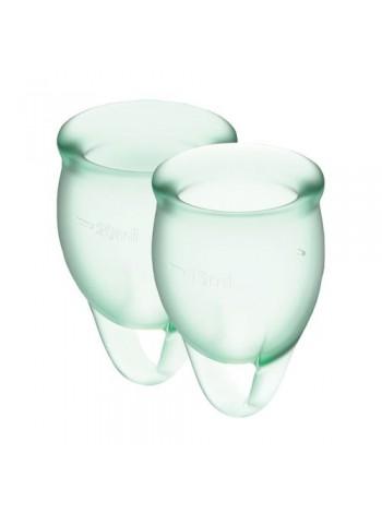 Набір менструальних чаш 15мл і 20мл c мішечком для зберігання Satisfyer Feel Confident (light green)