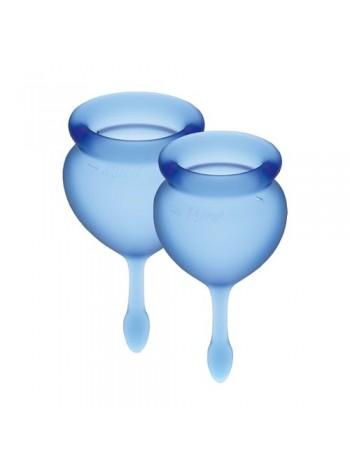 Набір з двох (15мл і 20мл) менструальних чаш Satisfyer Feel Good (dark blue) + мішечок для зберігання