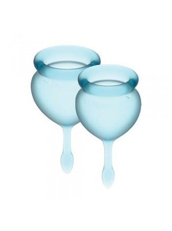 Набор из двух (15мл и 20мл) менструальных чаш Satisfyer Feel Good (light blue) + мешочек для хранения