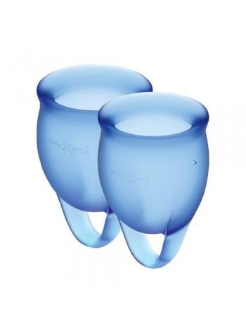 2 менструальні чаші 15мл і 20мл Satisfyer Feel Confident (dark blue) з мішечком для зберігання
