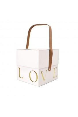 Подарочная коробка с ручкой LOVE белая, S - 16,5х16,5х17 см