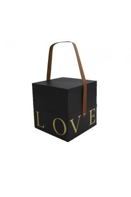 Подарочная коробка с ручкой LOVE черная, S - 16,5х16,5х17 см