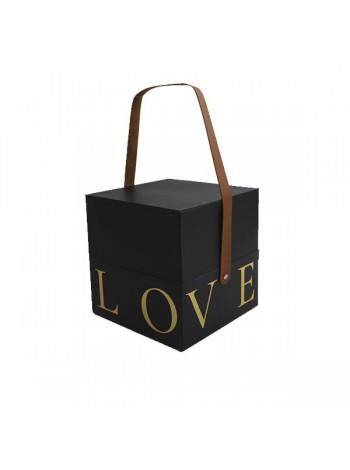 Подарункова коробка з ручкою LOVE чорна, S - 16,5х16,5х17 см