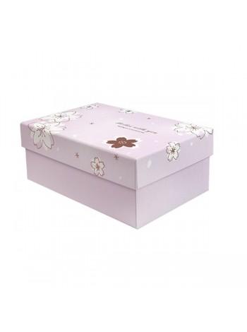 Gift box with flowers pink, m - 25.5x18.5x10 cm