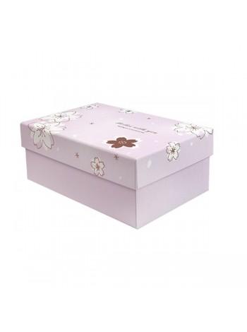 Подарочная коробка с цветами розовая, S - 22.5х15.5х9 cм