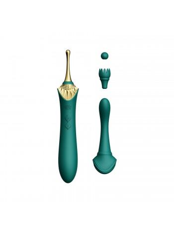 Вагинально-клиторальный вибратор Zalo — Bess Turquoise Green, многофункциональный с насадками