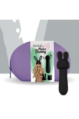 FeelzToys Mister Bunny Black mini vibrator with two attachments
